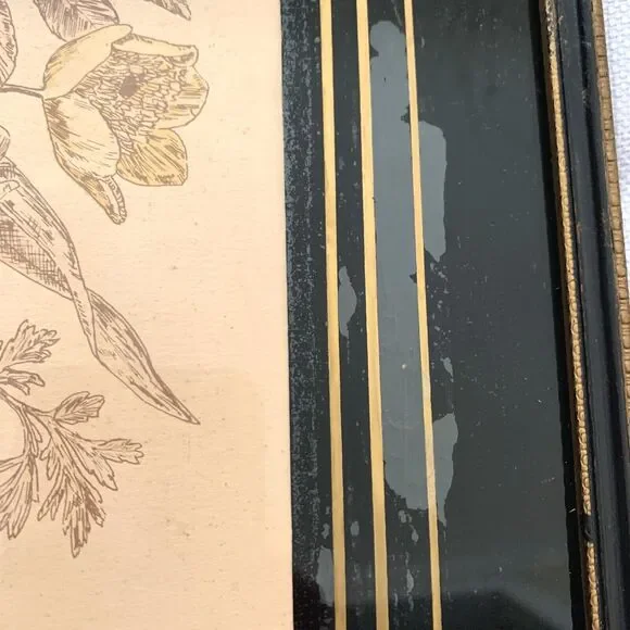 Framed Floral Still Life Signed Print Shabby Decor Cottage Core Vintage 1940s